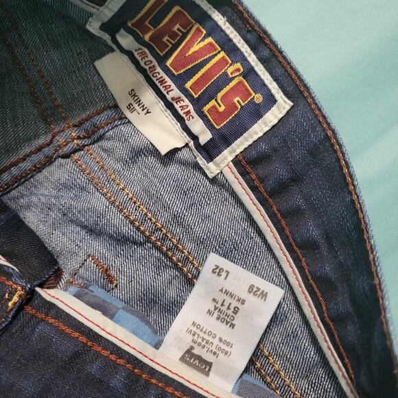 Levis Jeans 511 29x32 Adult Men’s Blue Denim Pants Distressed Dark Wash Straight - Picture 3 of 5